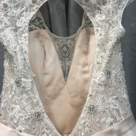 Stunning Aline Wedding Dress, Plunging Neck Open Back Blush Ballgown Keyhole - Picture 15 of 16